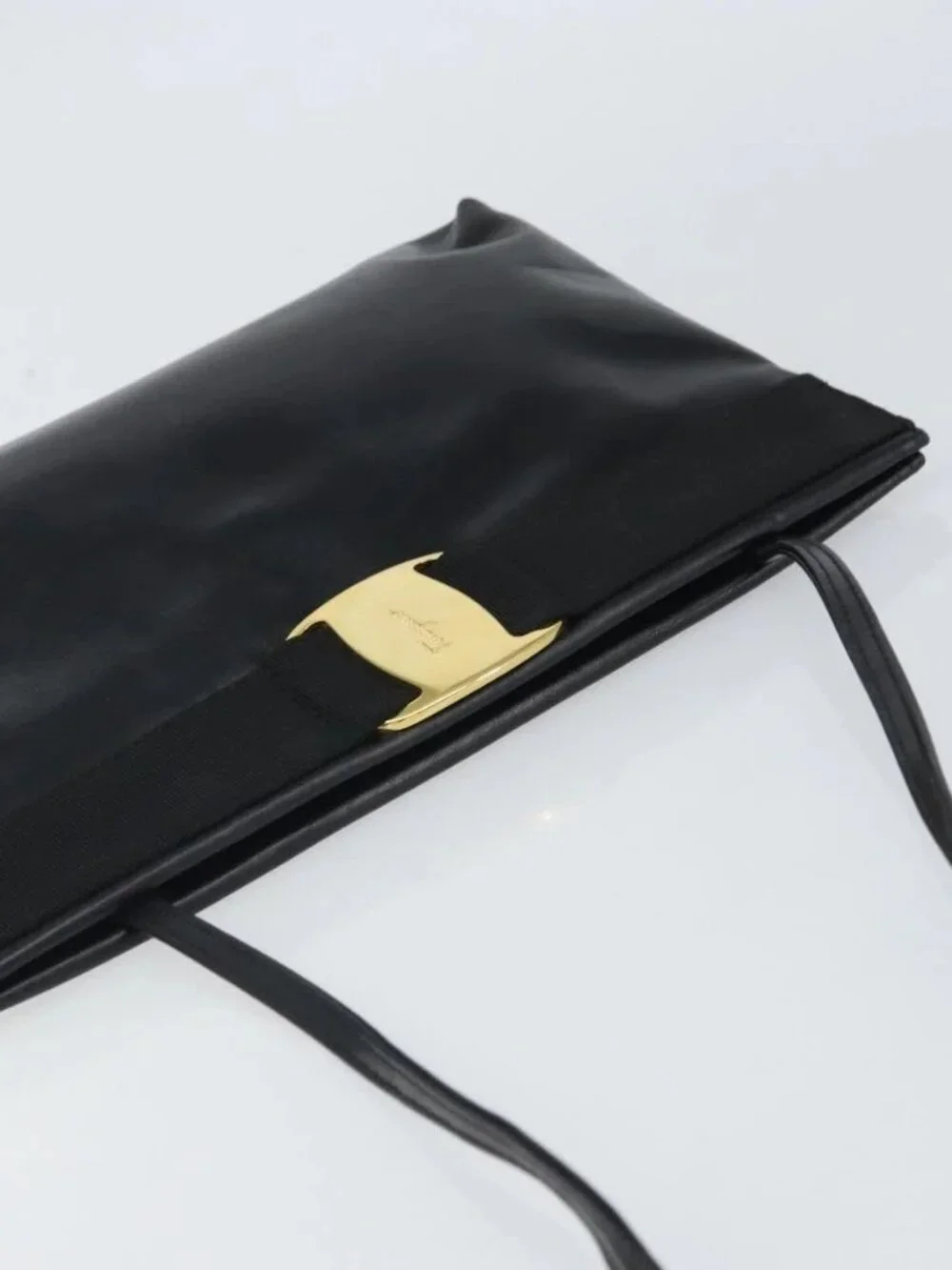 Salvatore Ferragamo Shoulder Bag Leather Black Gold Auth 163963